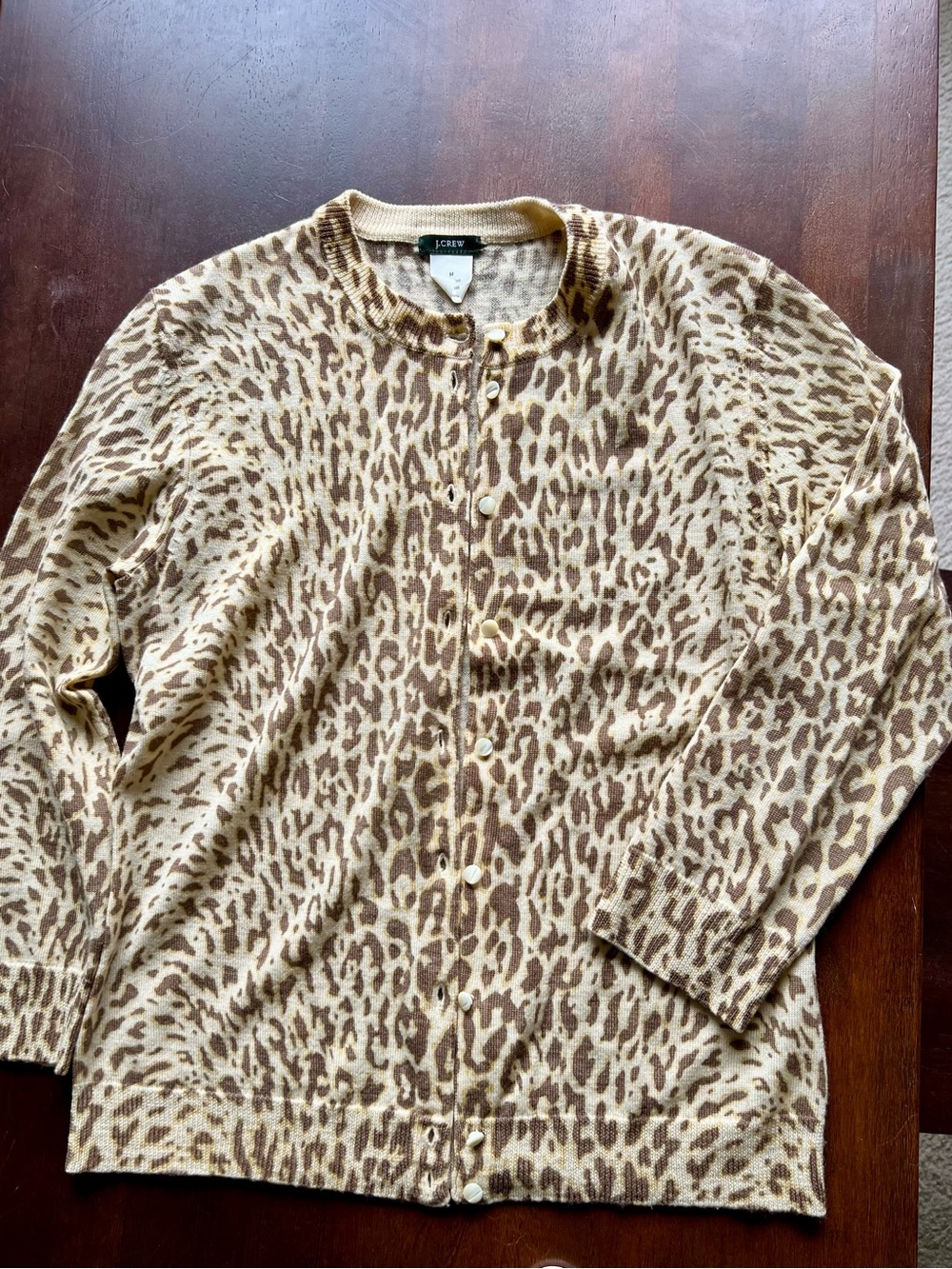 Vintage J. Crew Women's Leopard Print Wool Cardigan - M